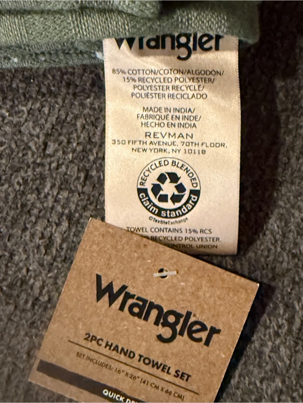 Wrangler 2 piece Hand Towel Set Green NWT